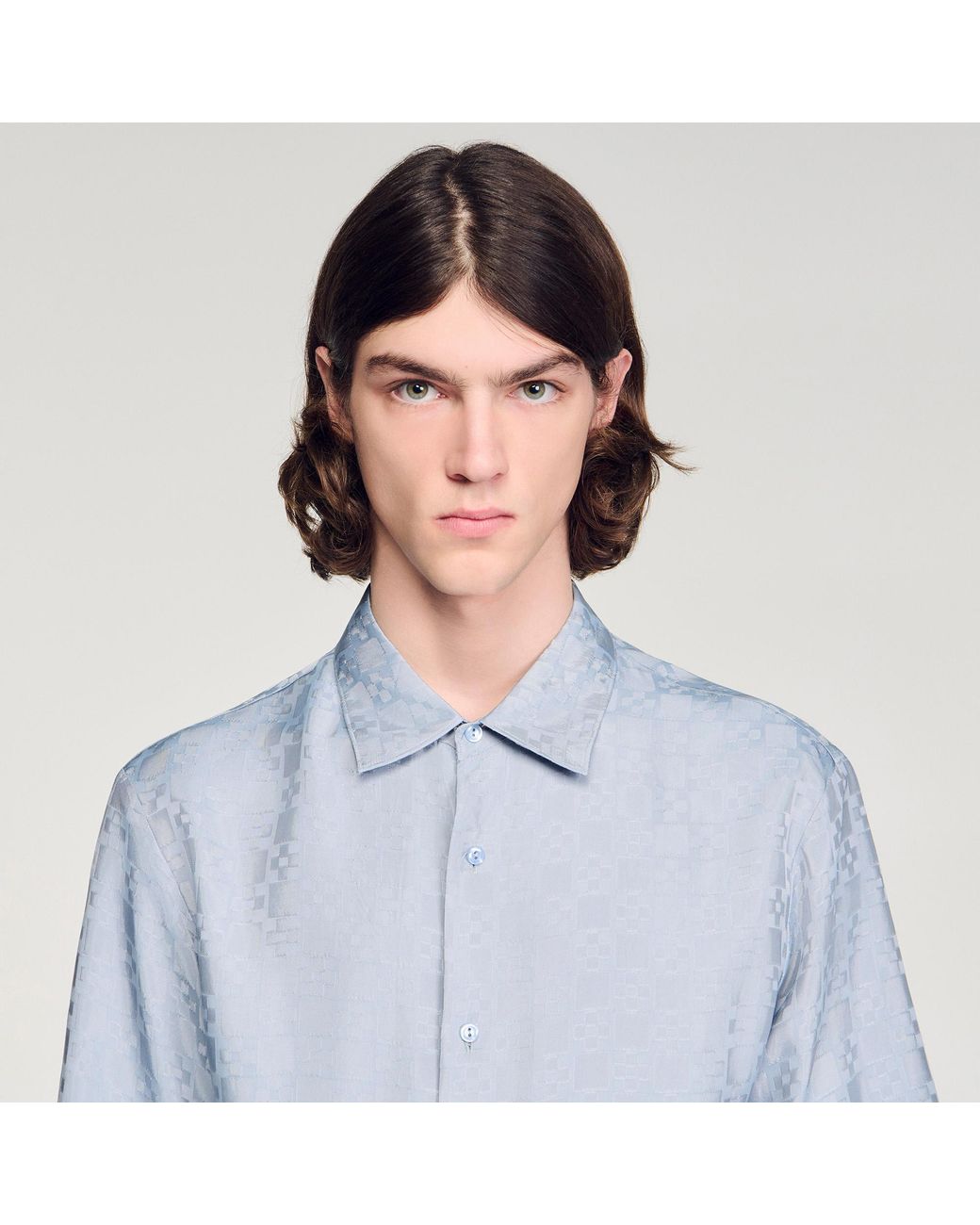 Sandro Blue Square Cross Loose-Fit Shirt for men