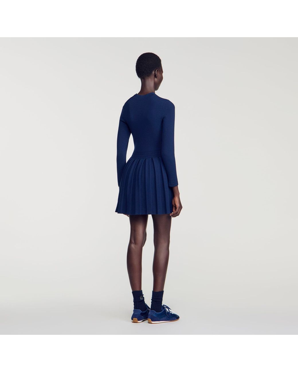 Sandro Blue Short Knit Dress With Buttons