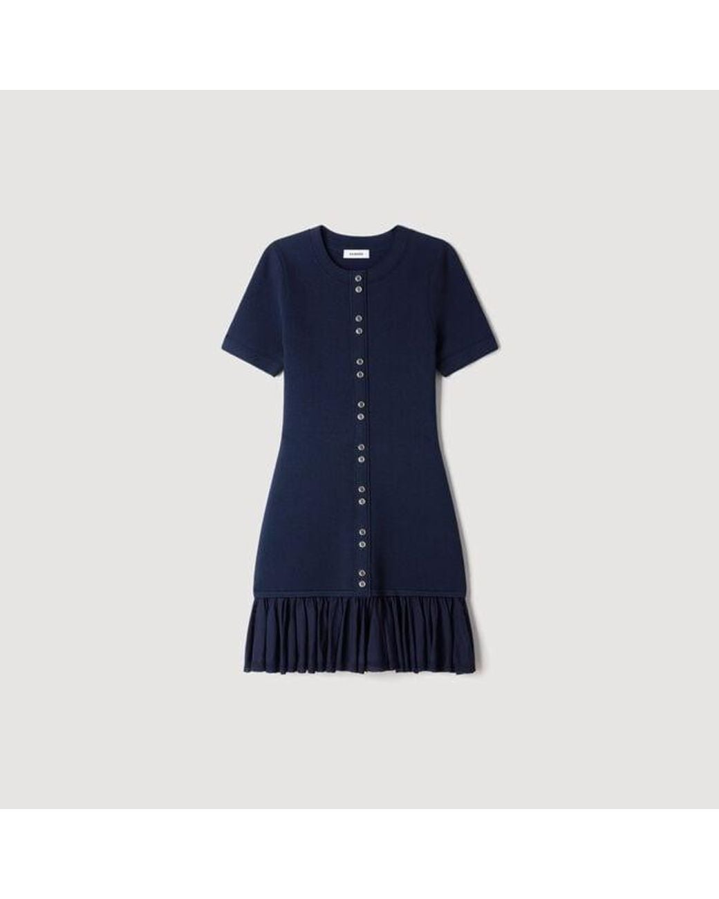 Sandro Blue Short Knit Dress With Ruffles