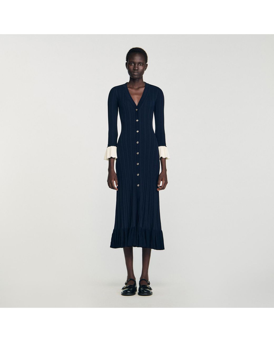 Sandro Blue Two-Tone Knit Maxi Dress