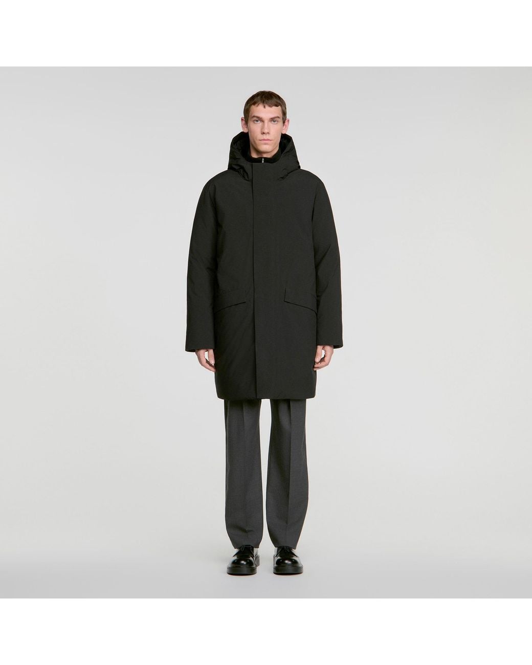 Sandro Black Zip-Up Hooded Parka for men