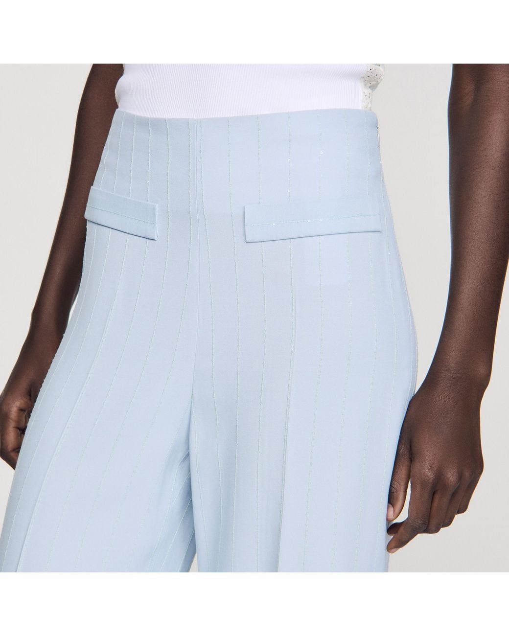 Sandro Blue Striped Sequin Trousers
