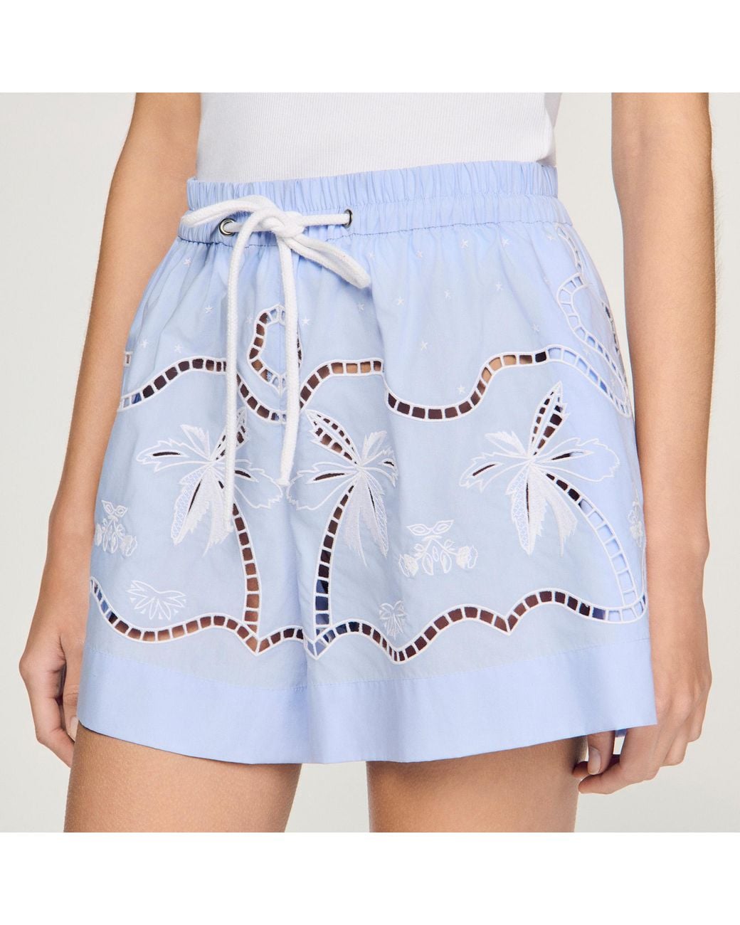 Sandro Blue Embroidered Cotton Shorts
