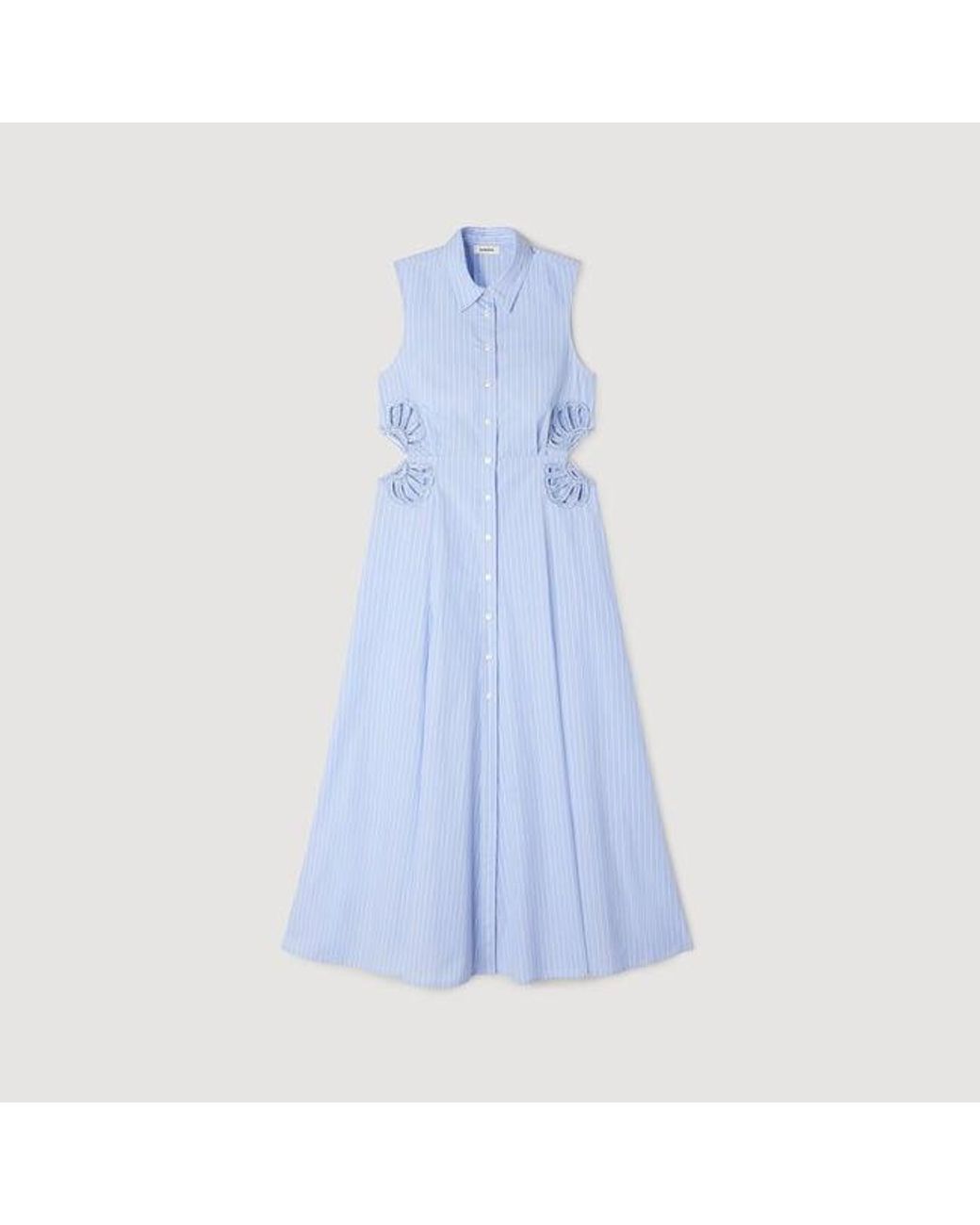 Sandro Blue Striped Cotton Maxi Dress