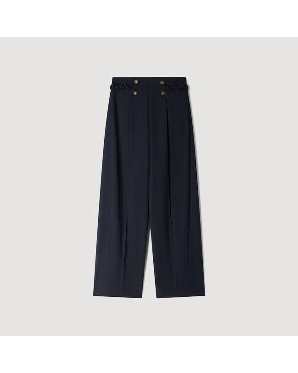 Sandro Black Buttoned Wide-Leg Wool Trousers