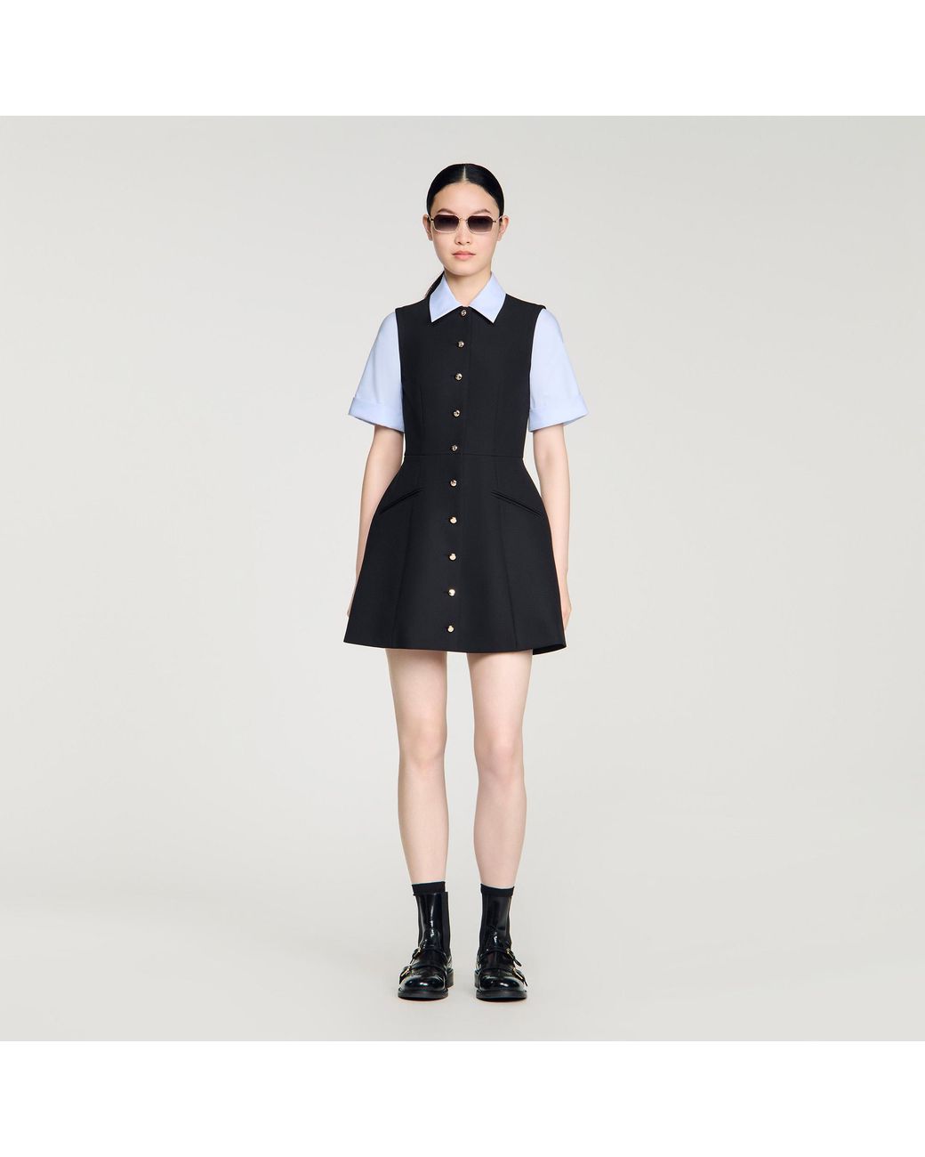 Sandro Black 2-In-1 Short Dress
