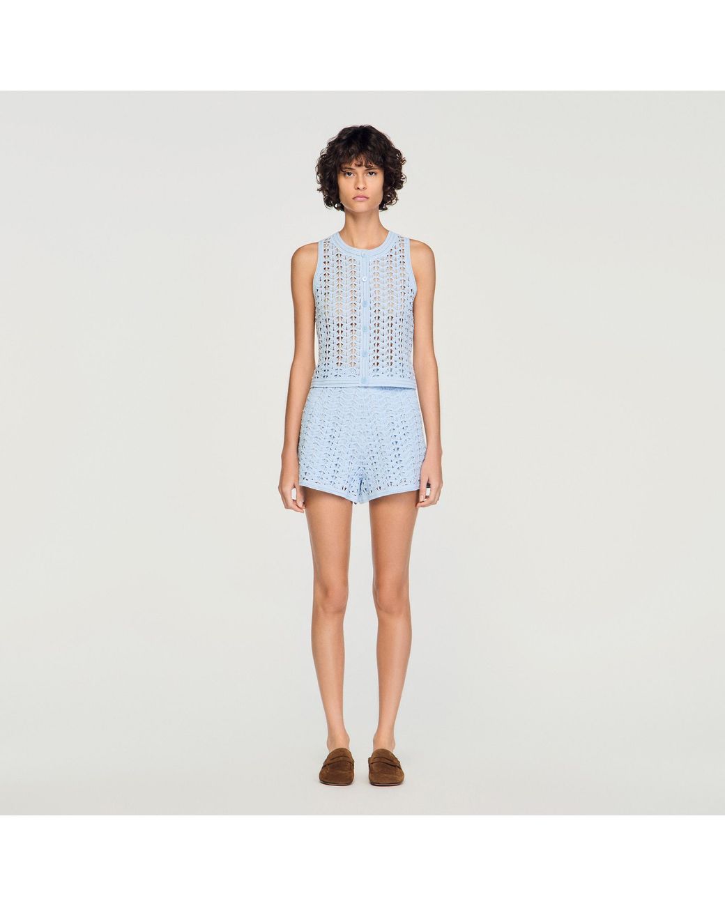Sandro Blue Beaded Crochet Cardigan