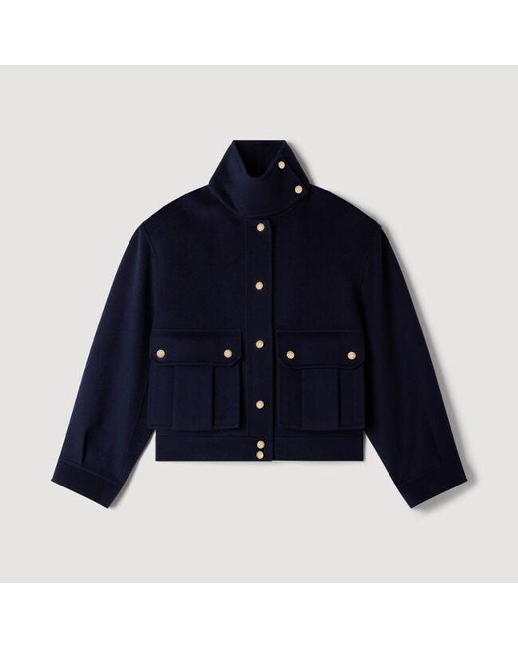 Sandro Black Double-Faced Standing Collar Coat