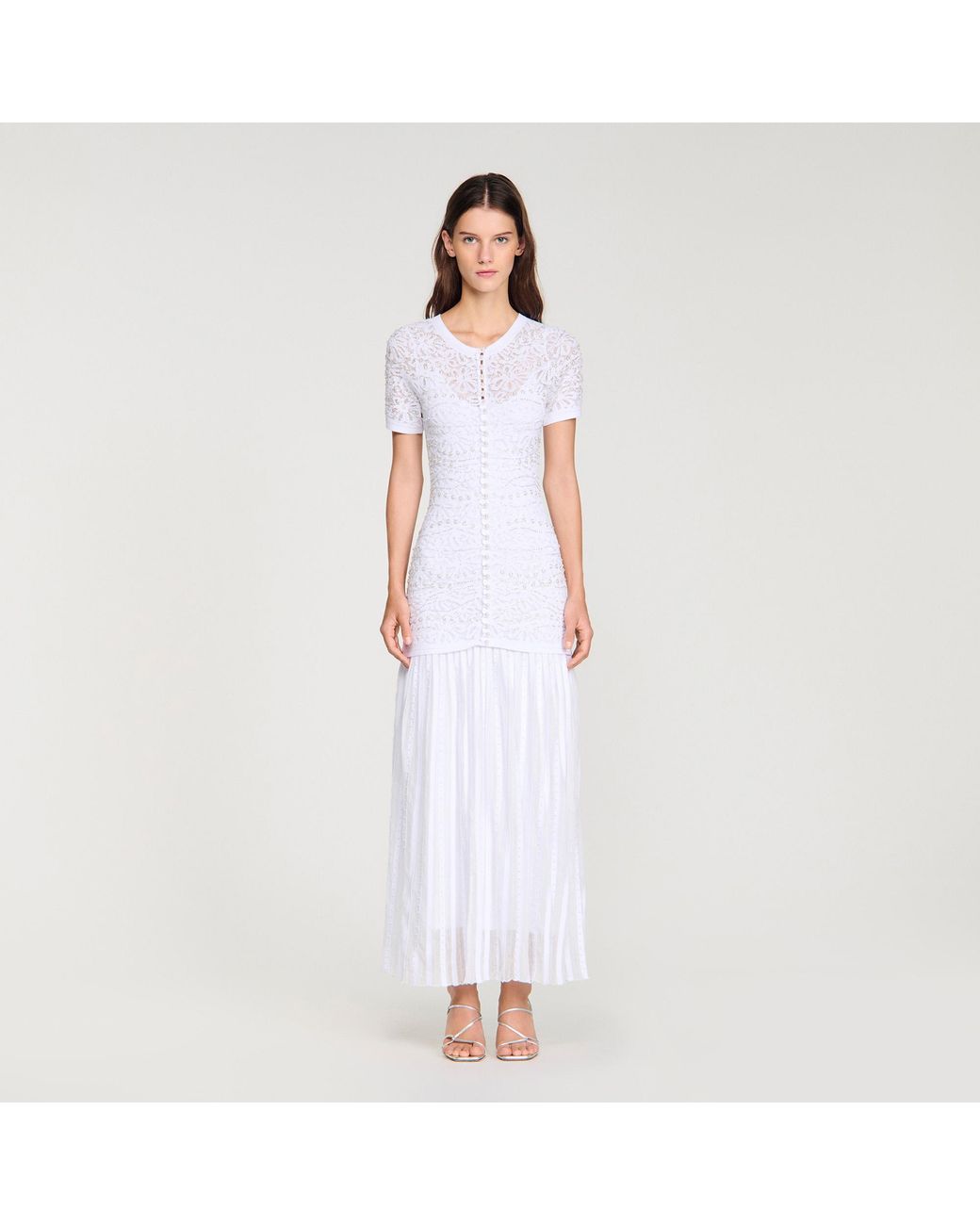 Sandro White Beaded Knit Maxi Dress