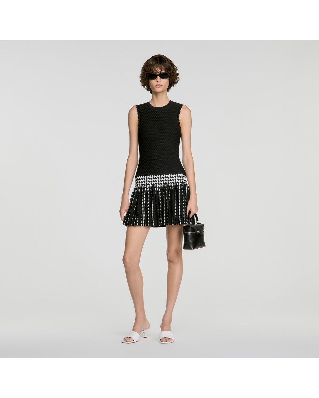 Sandro Black Check Knit Short Dress