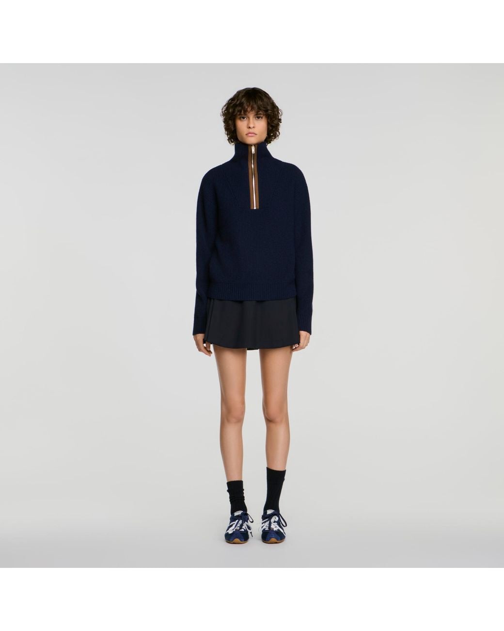 Sandro Blue Wool And Cashmere Half-Zip Jumper