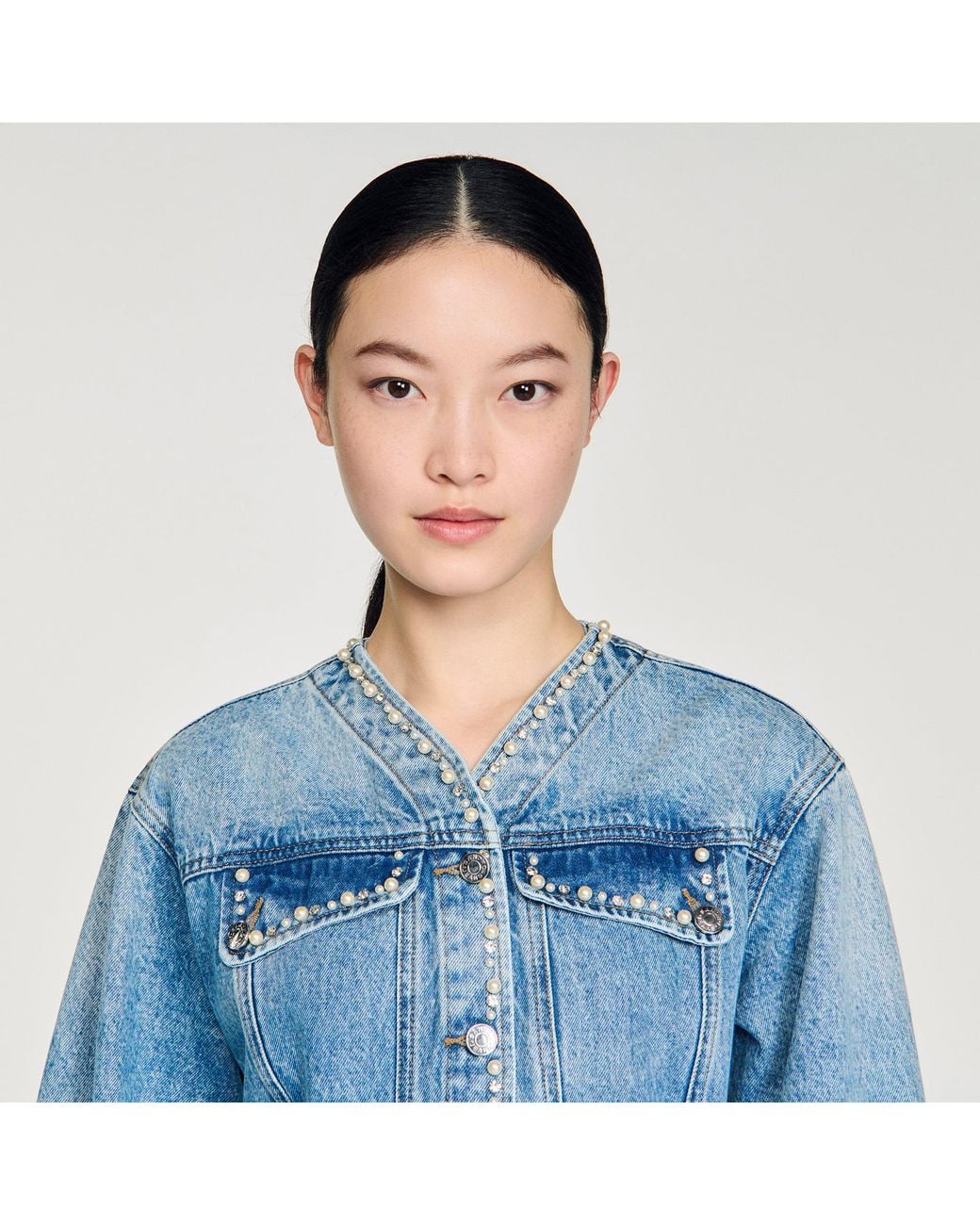 Sandro Blue Beaded Denim Jacket