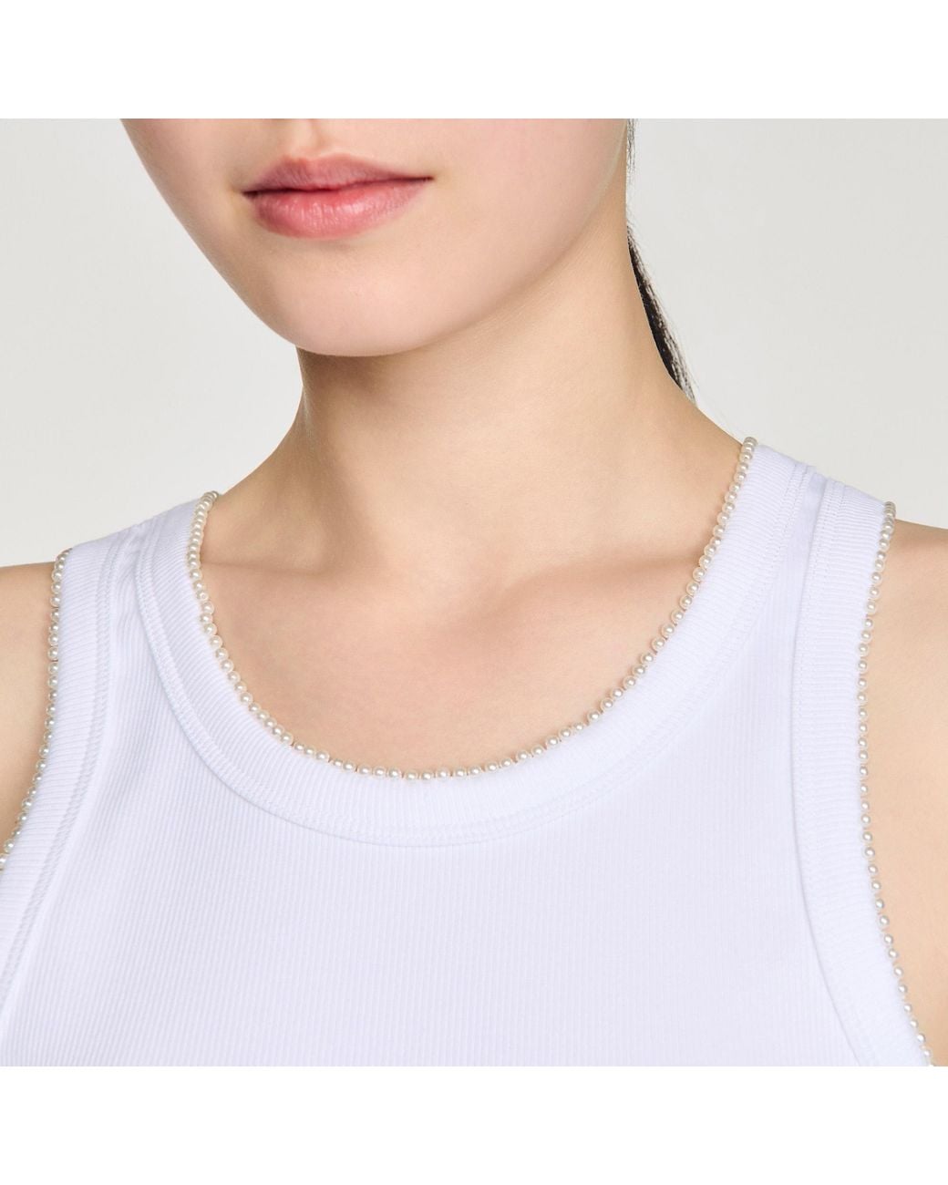 Sandro Blue Beaded Ribbed Vest Top