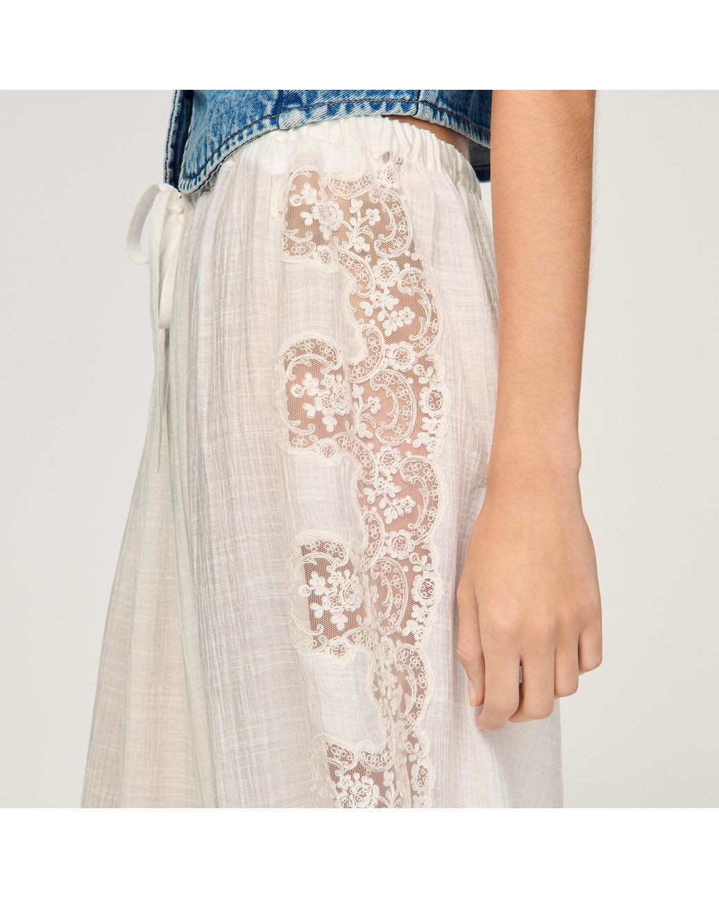 Sandro Blue Crinkled Wide-Leg Trousers