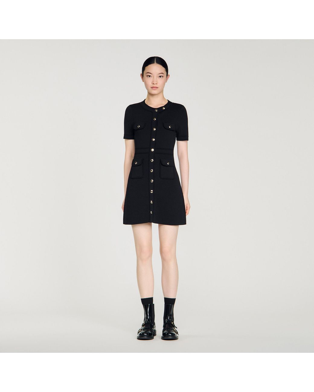 Sandro Blue Button-Up Knit Short Dress