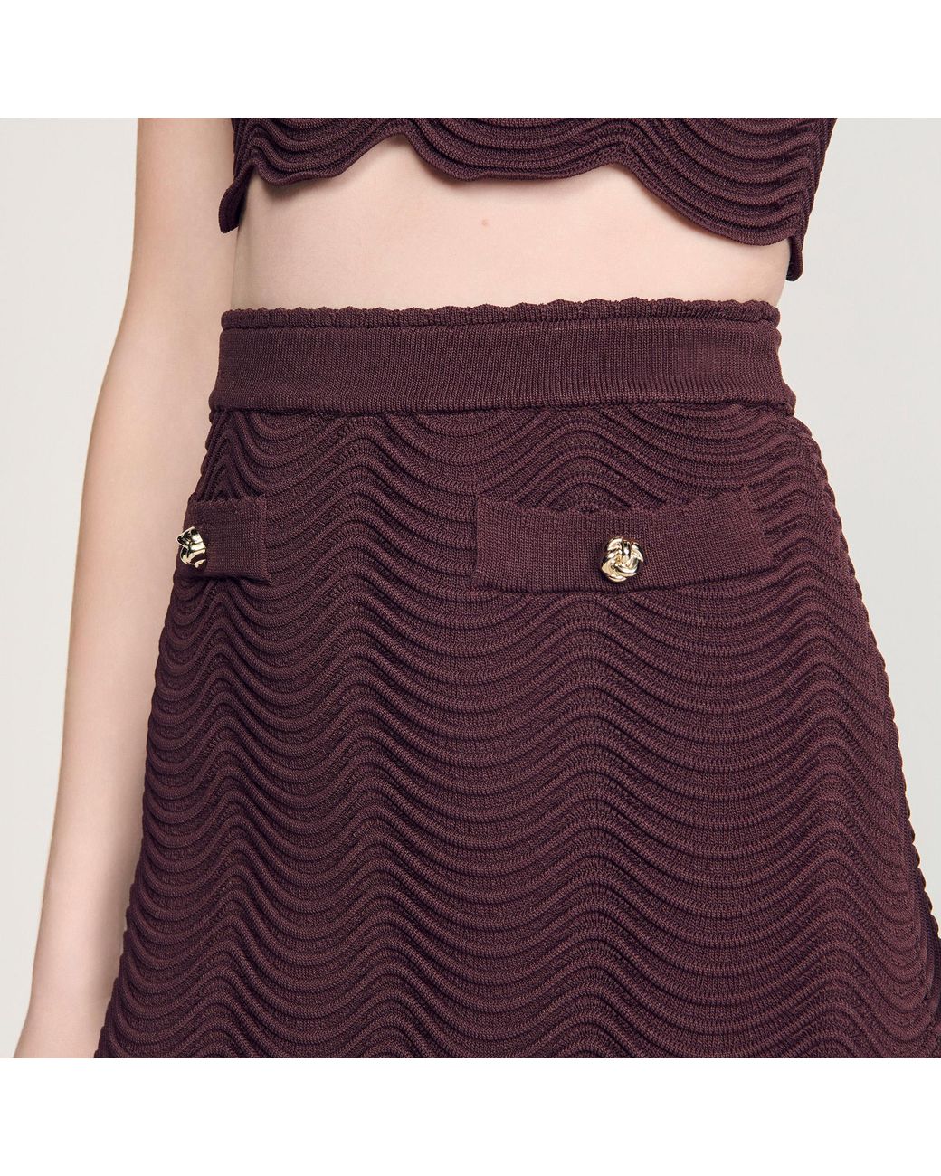 Sandro Brown Short Fancy Knit Skirt
