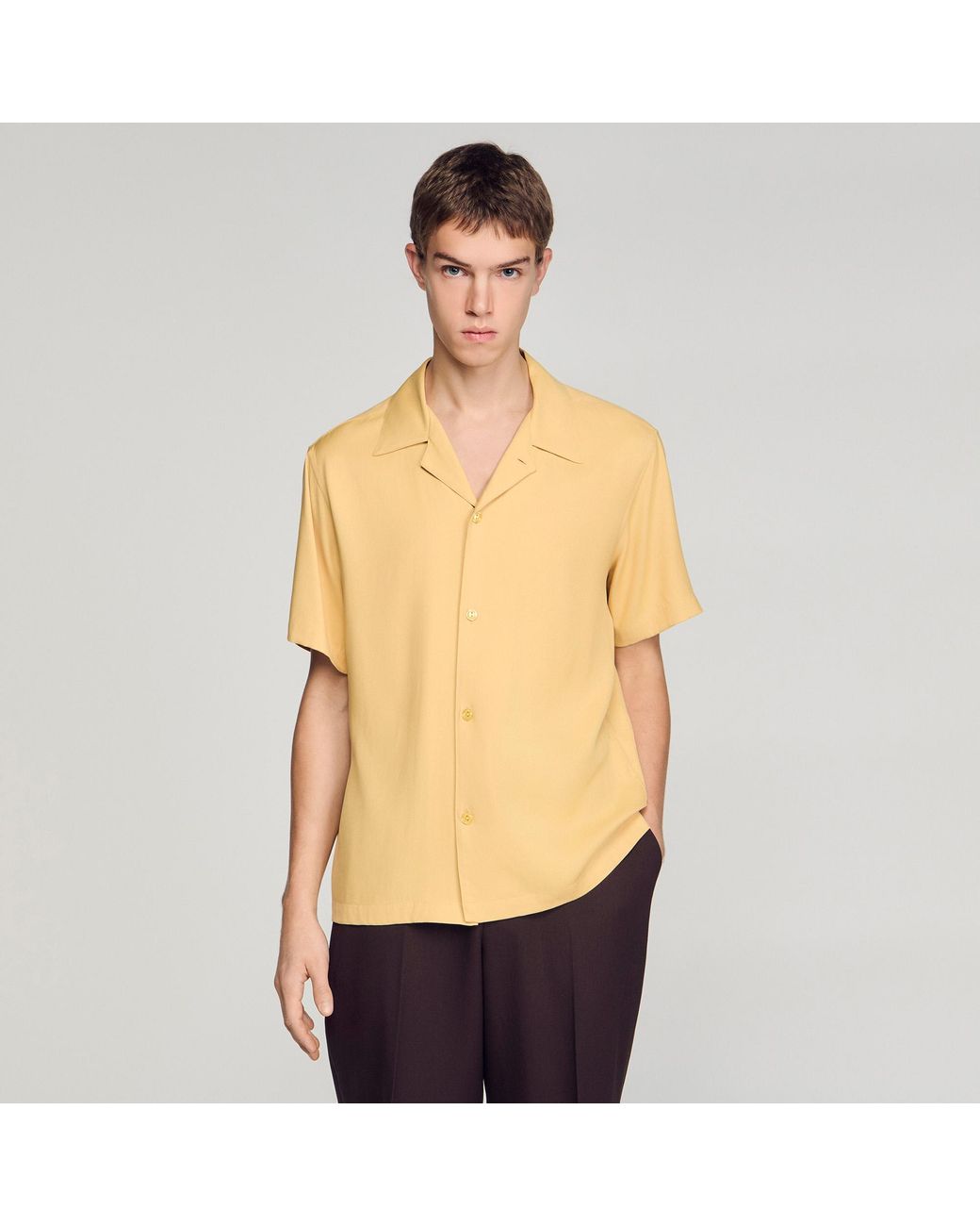 Sandro Metallic Loose-Fit Shark Collar Shirt for men