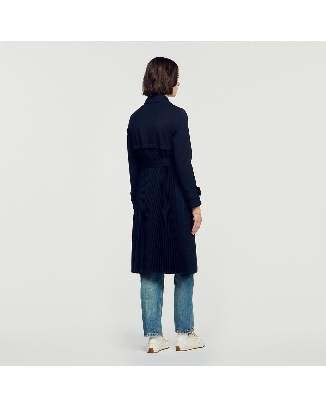 Sandro Blue Trench Coat With Pleated Inset