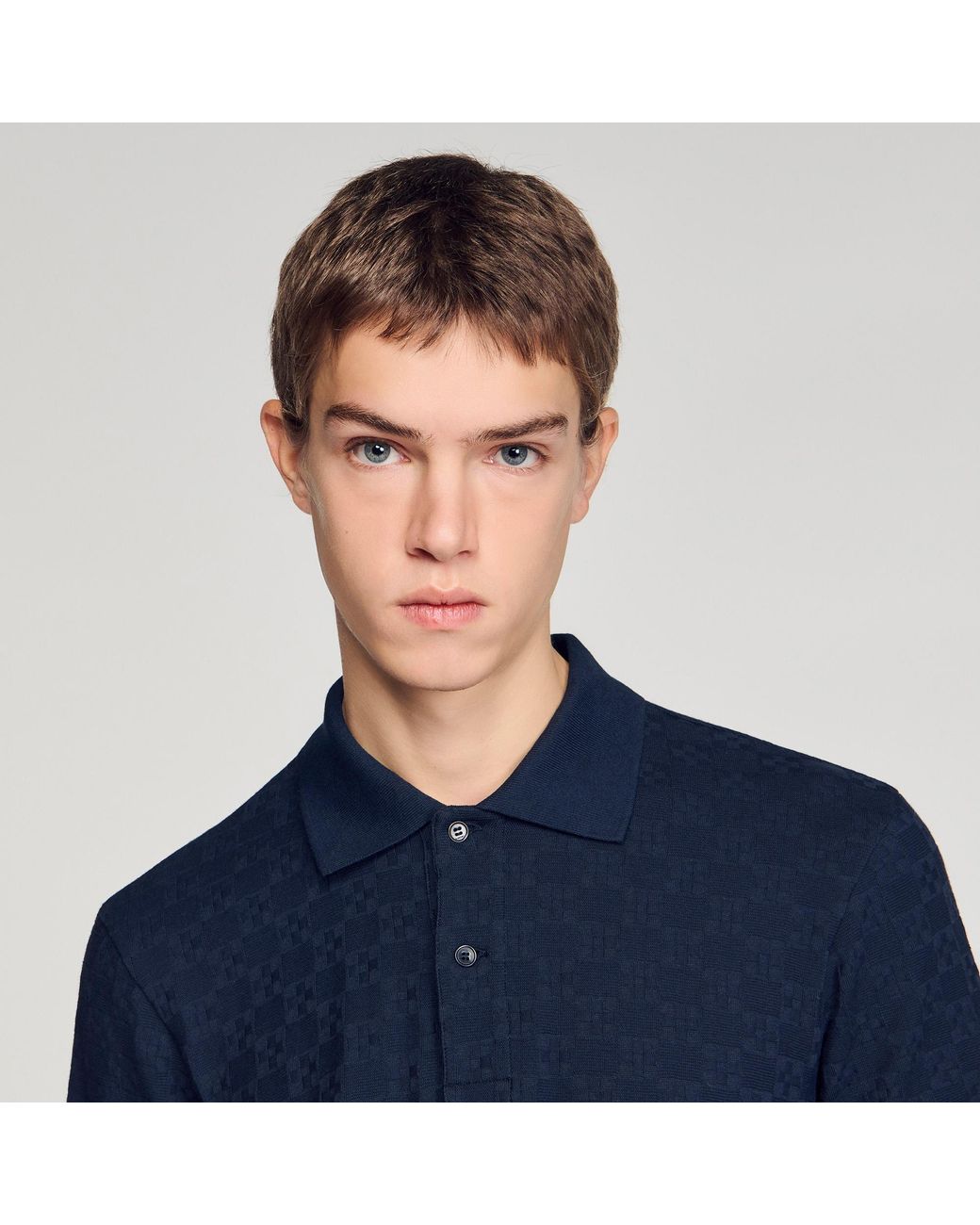 Sandro Blue Square Cross Jacquard Polo Shirt for men