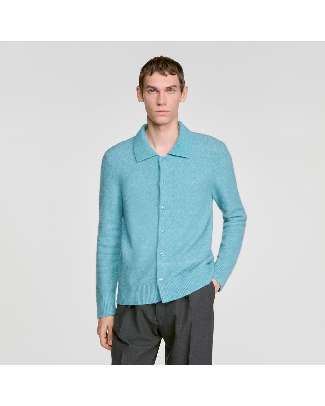 Sandro Blue Alpaca And Wool Cardigan for men
