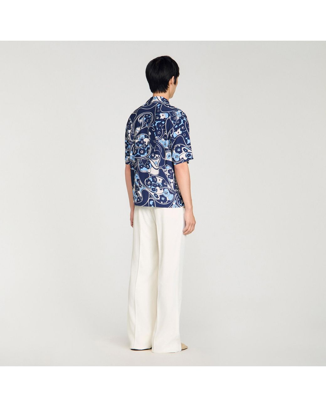 Sandro Blue Loose-Fit Print Shark Collar Shirt for men