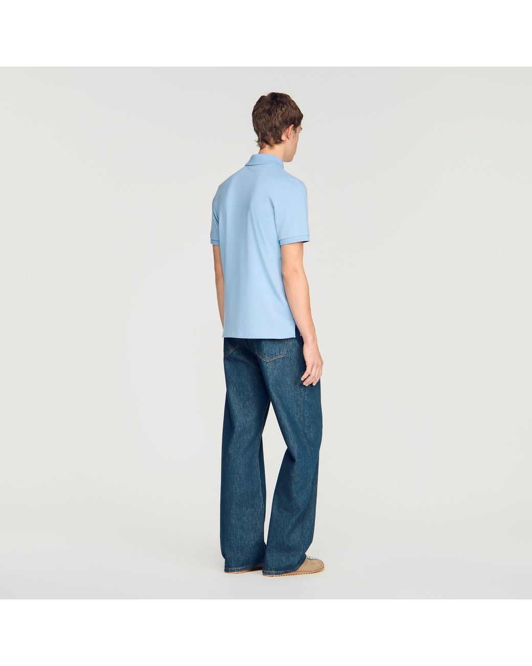 Sandro Blue Cotton Polo Shirt With Leather Logo for men