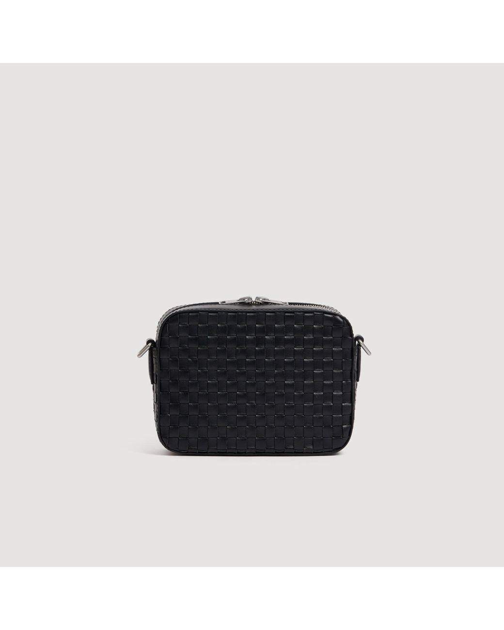 Sandro Black Small Woven Leather Bag for men
