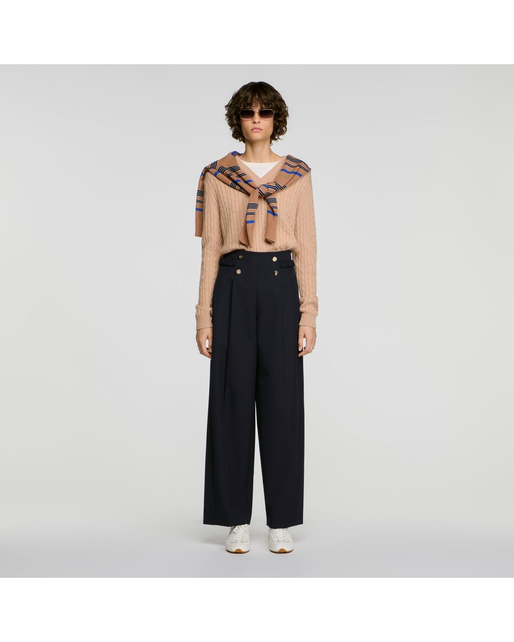 Sandro Black Buttoned Wide-Leg Wool Trousers