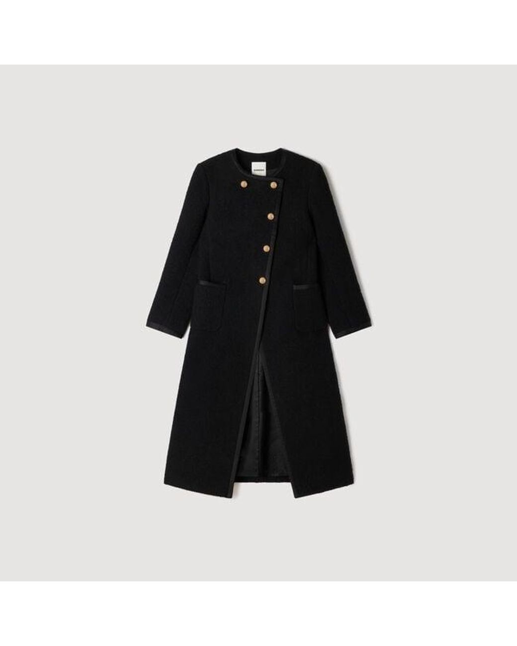Sandro Blue Tweed Coat With Jewel Buttons