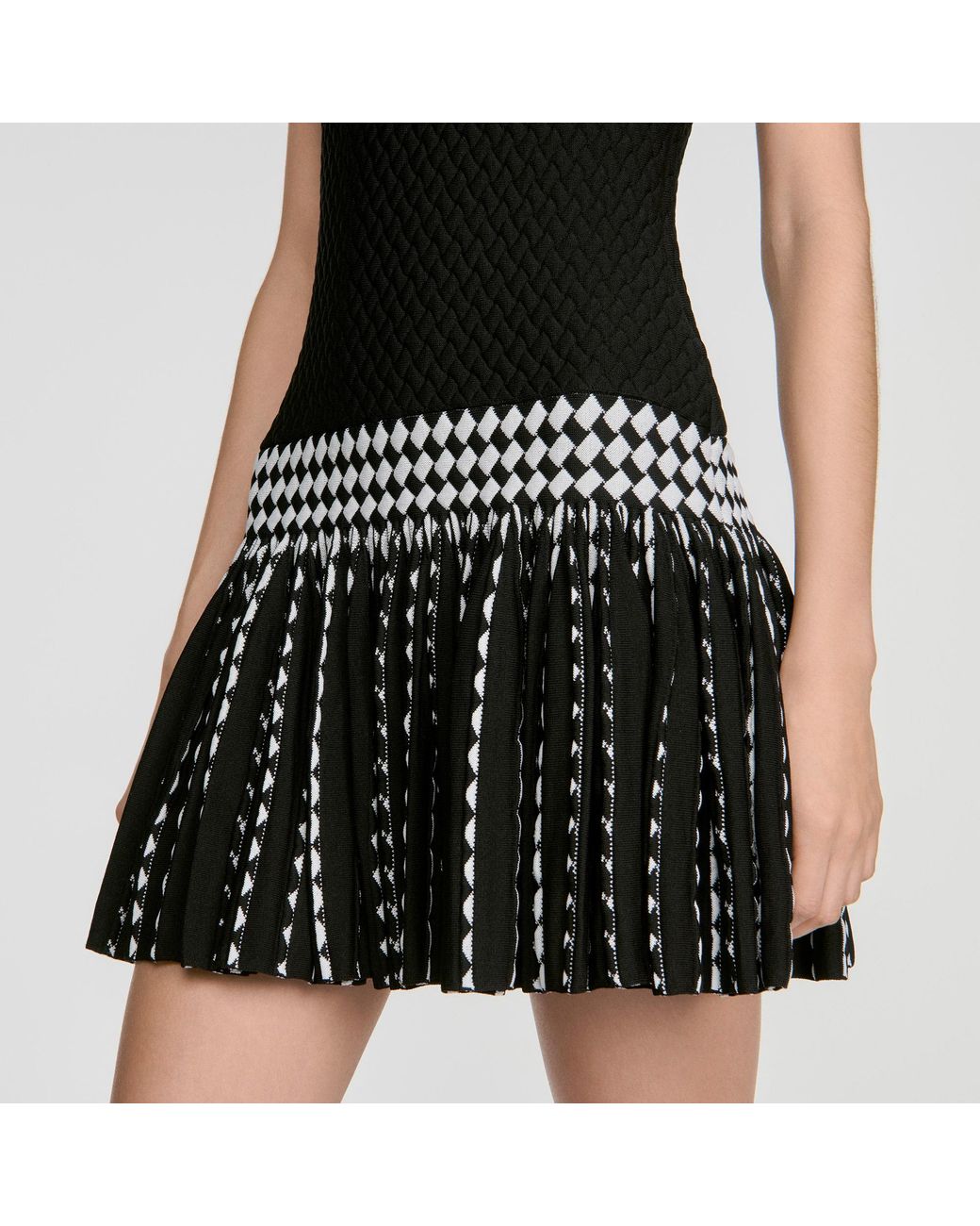 Sandro Black Check Knit Short Dress