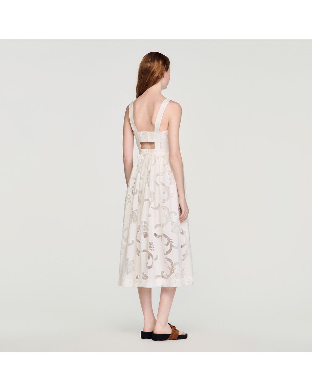 Sandro Natural Openwork Floral Cotton Maxi Dress
