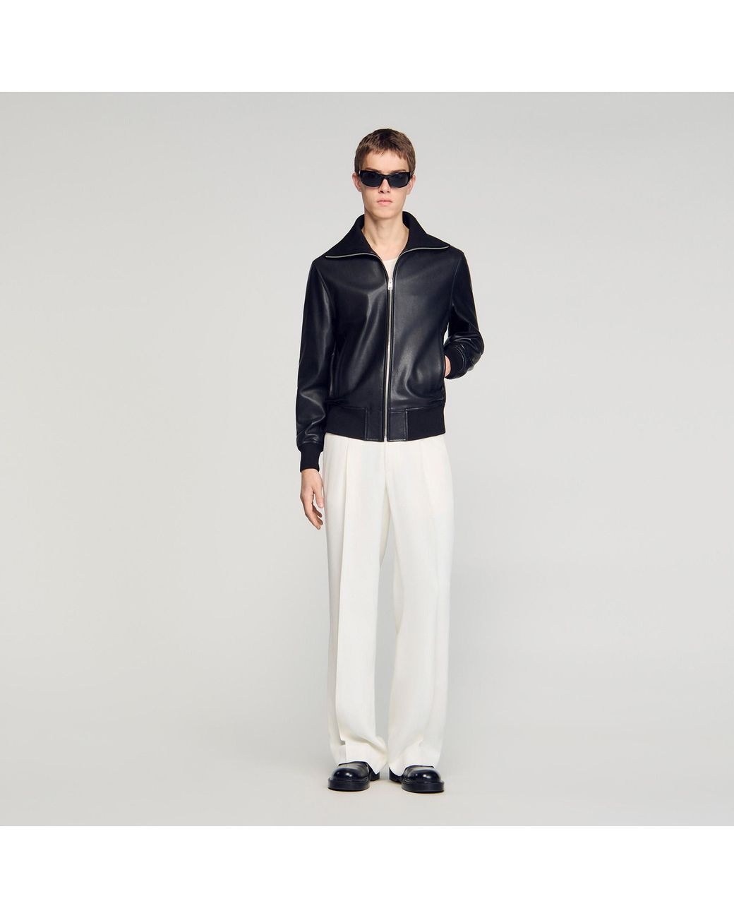 Sandro Blue Zipped Leather Jacket for men
