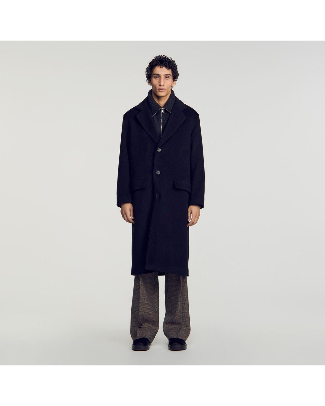 Sandro Blue Long Wool And Cashmere Coat for men