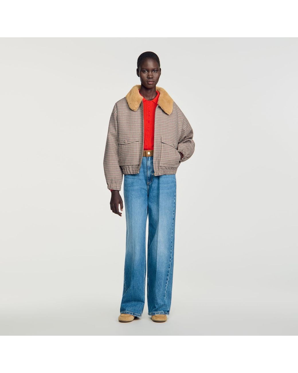 Sandro Blue Faux Fur-Lined Coat