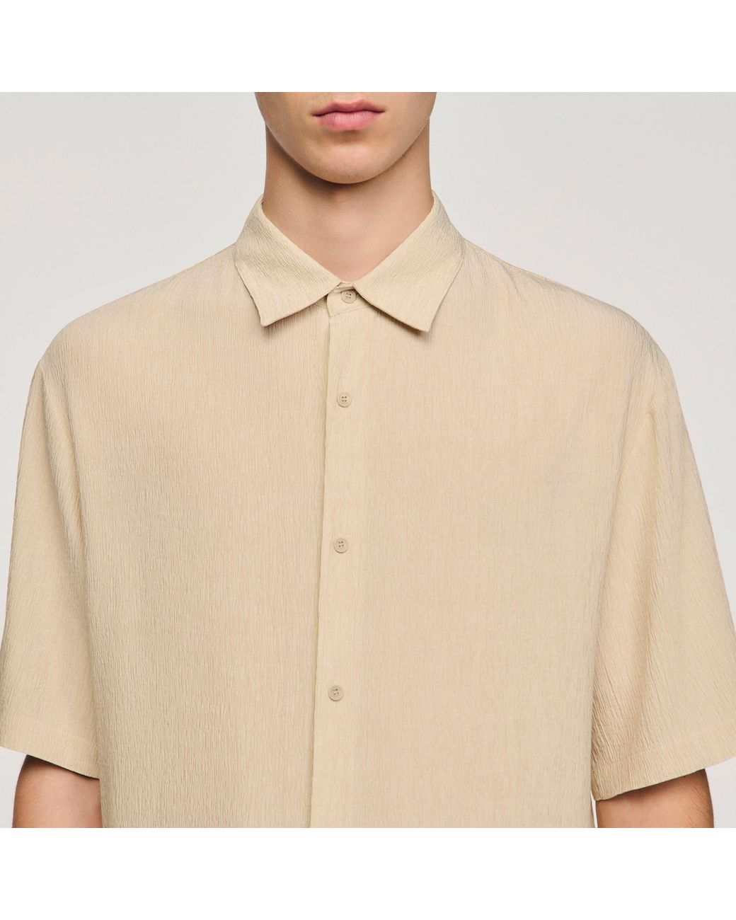 Sandro Natural Pleated Shirt With Shark Collar for men