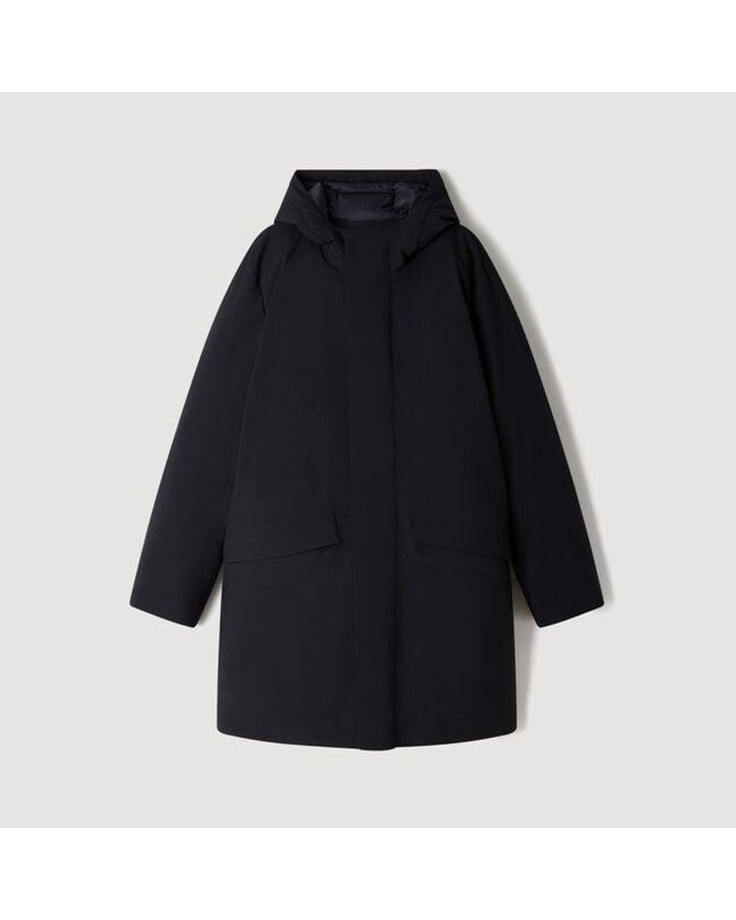 Sandro Black Zip-Up Hooded Parka for men