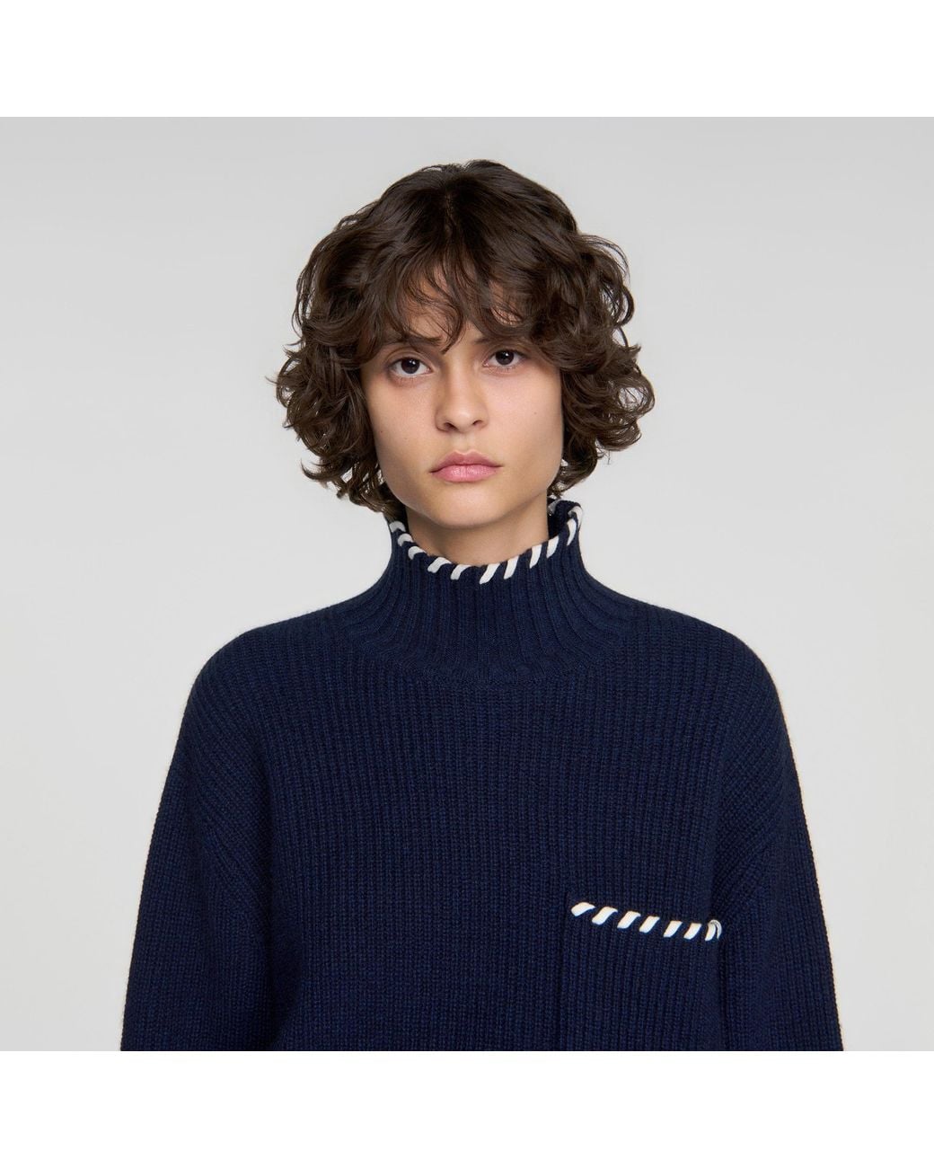 Sandro Blue Wool Sweater With Braided Details