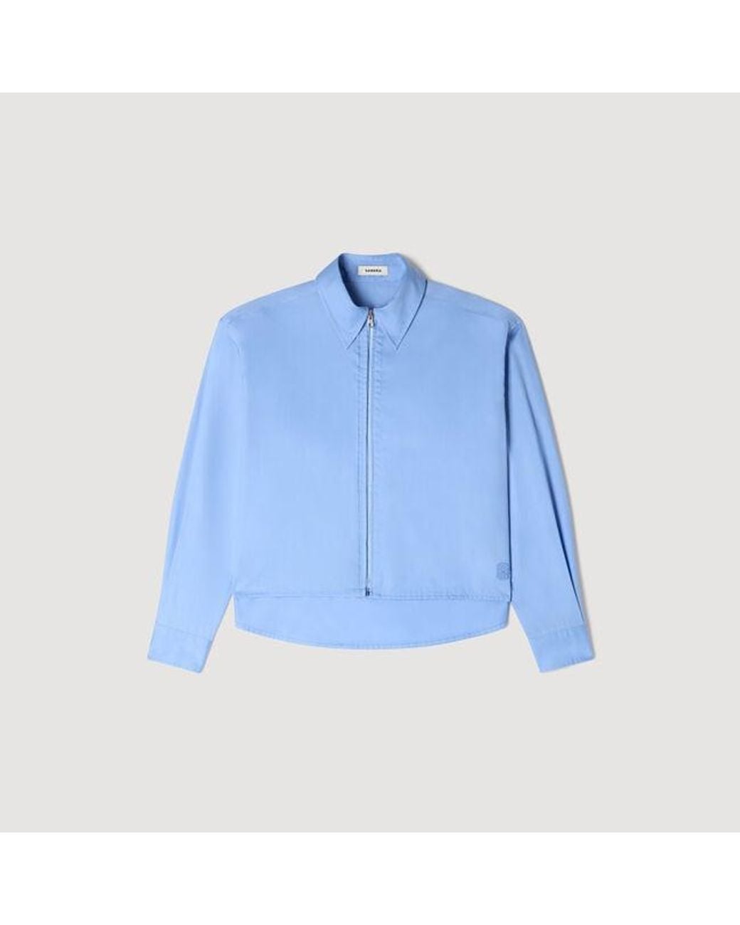 Sandro Blue Cropped Logo Zip Cotton Shirt