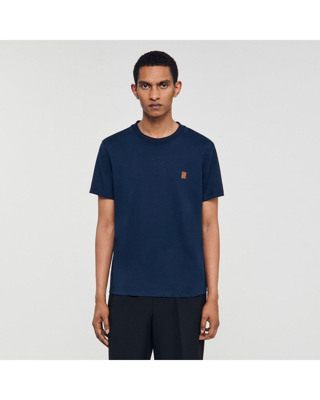 Sandro Blue Leather Logo T-Shirt for men