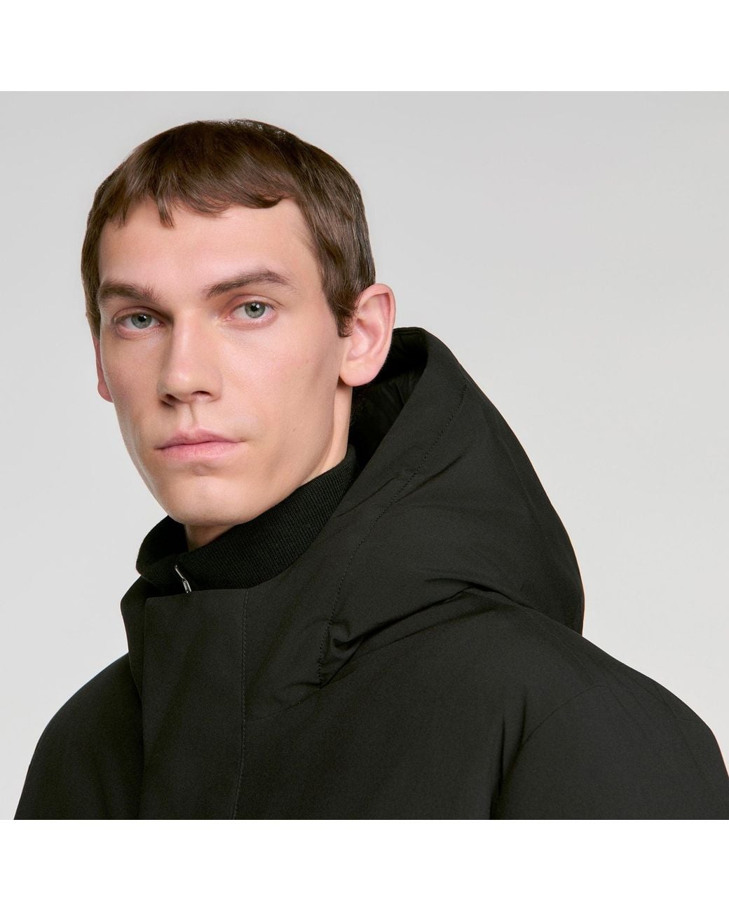 Sandro Black Zip-Up Hooded Parka for men