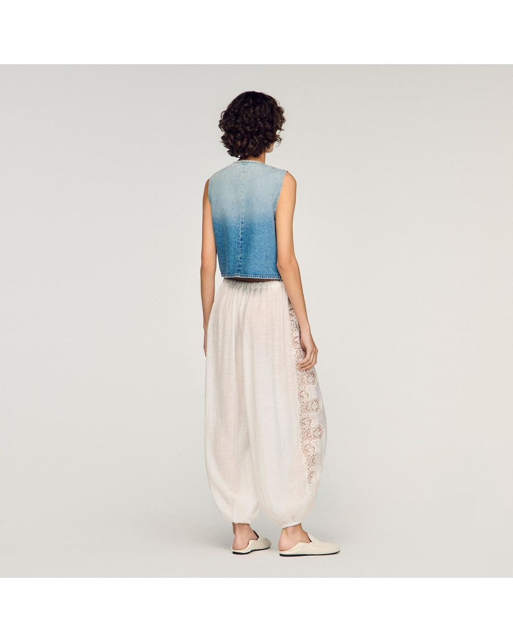 Sandro Blue Crinkled Wide-Leg Trousers