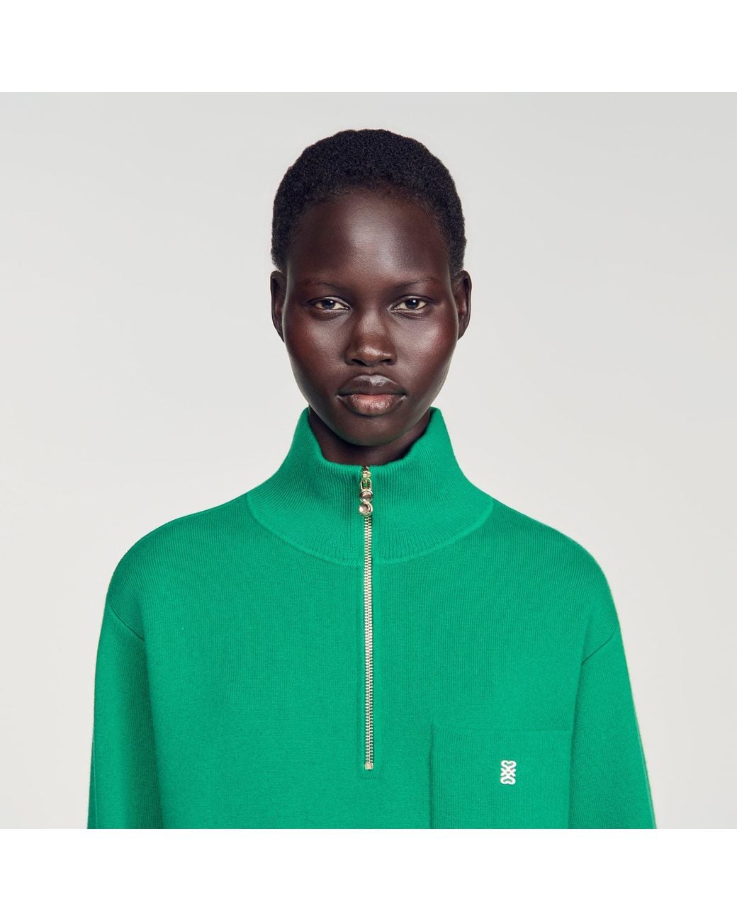 Sandro Green Wool And Cashmere Half-Zip Sweater