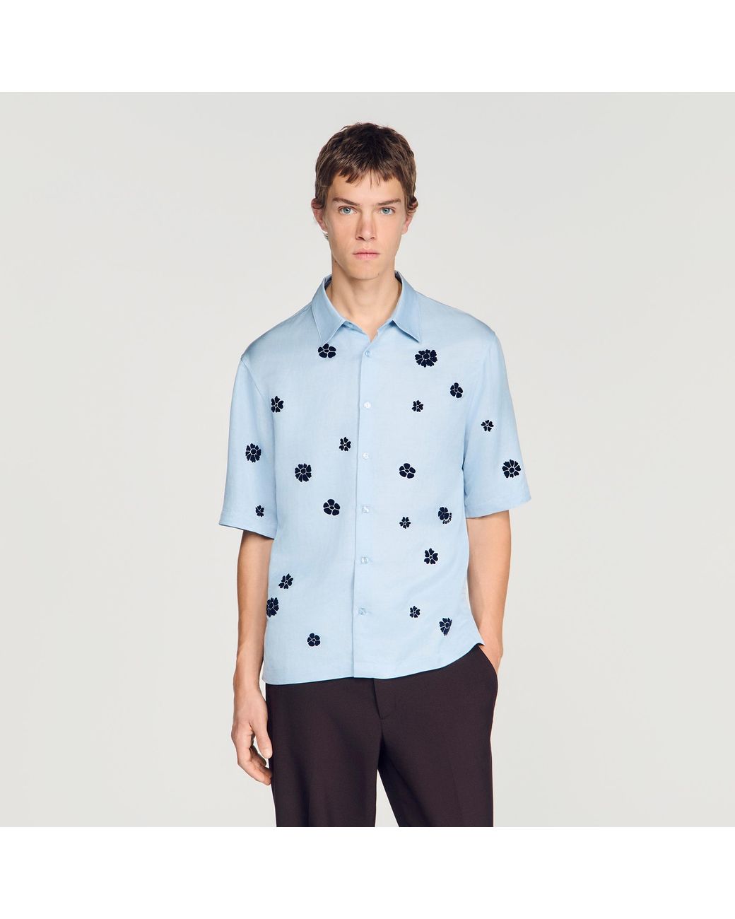 Sandro Blue Loose-Fit Floral Shirt for men