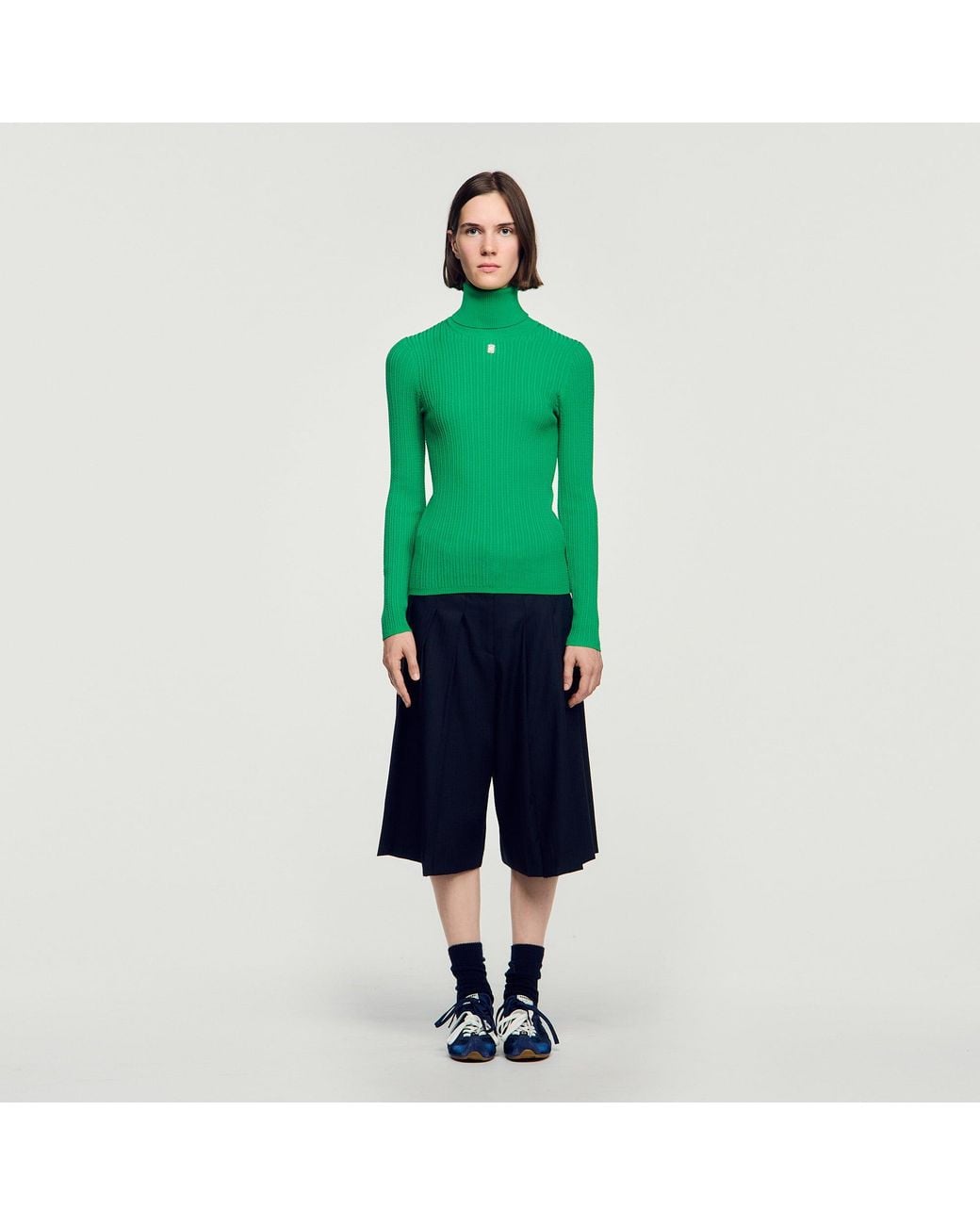 Sandro Green Roll-Neck Cable Knit Jumper