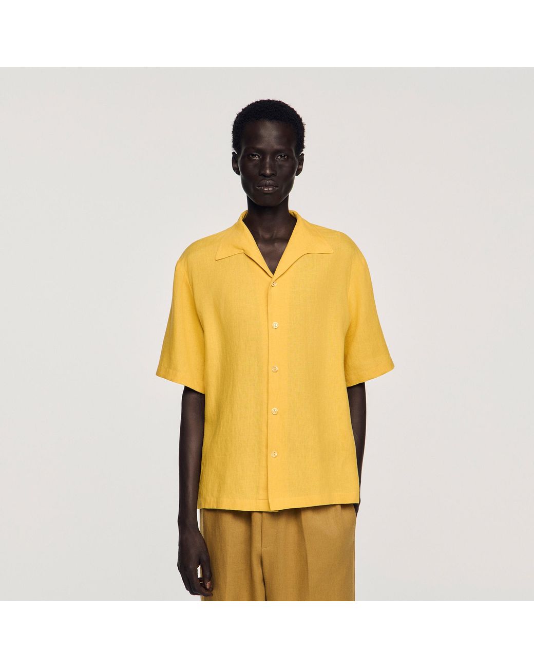 Sandro Metallic Linen Shirt With Shark Collar for men