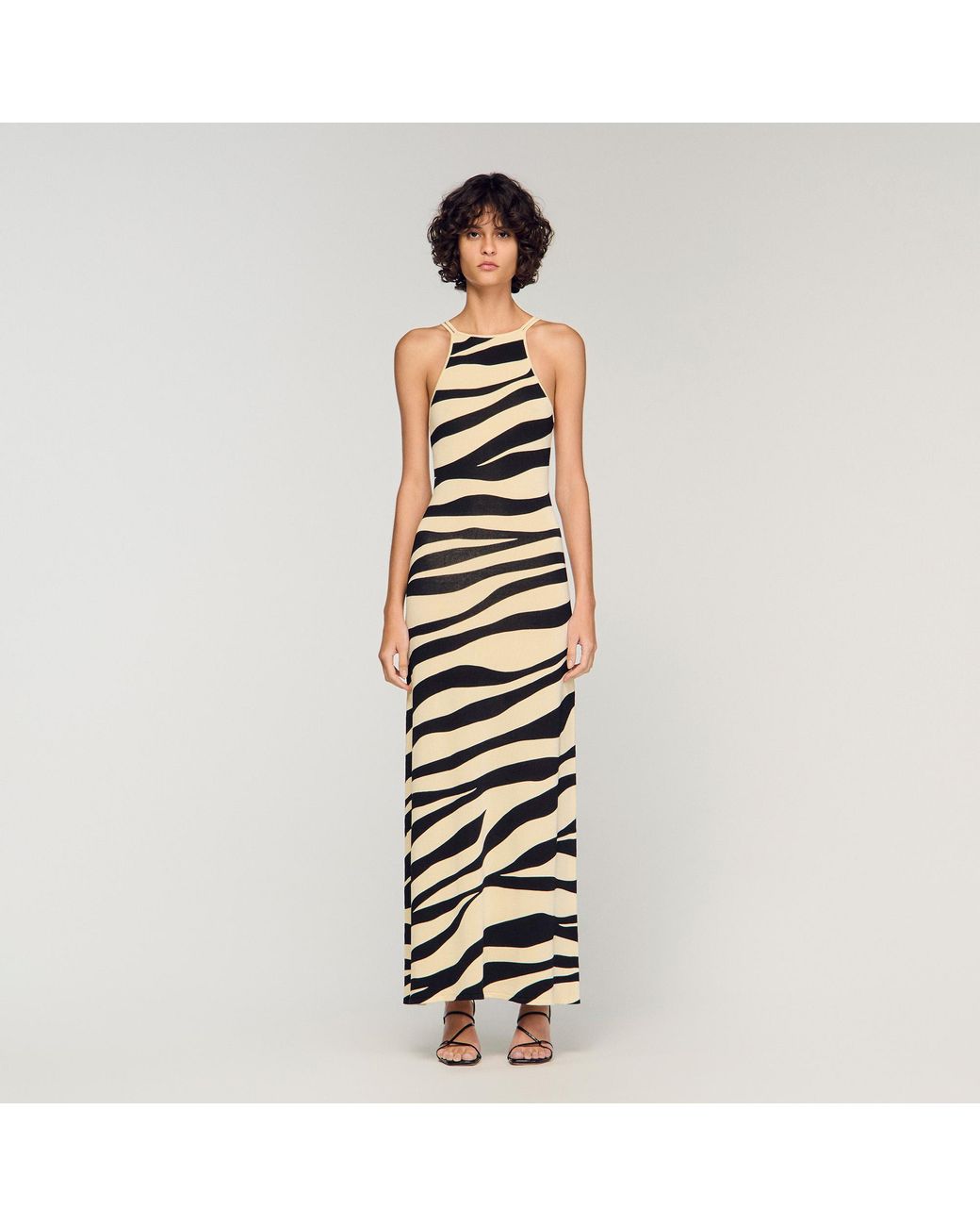 Sandro Metallic Zebra Print Knit Maxi Dress