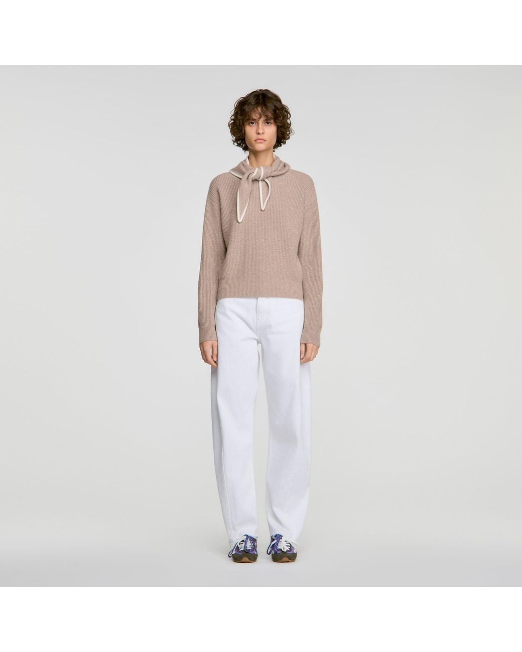 Sandro White Sweater With Removable Scarf