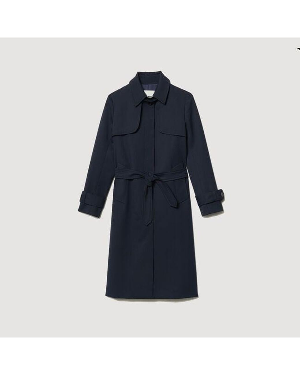 Sandro Blue Trench Coat With Pleated Inset