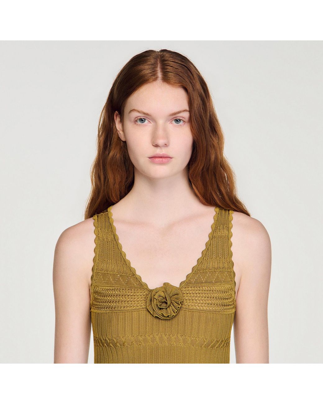 Sandro Metallic Floral Pointelle Knit Top