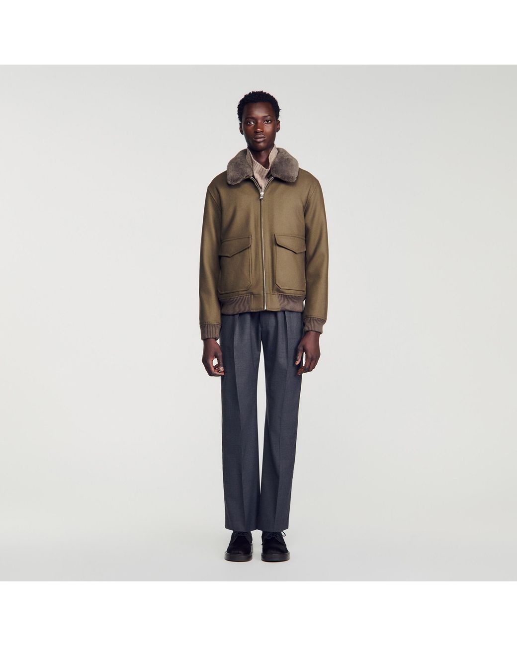 Sandro Multicolor Wool Jacket With Removable Collar for men